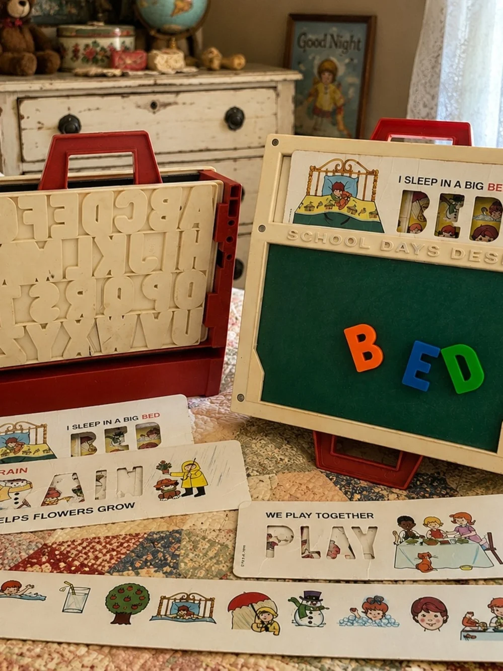 Vintage Kids Letter & Activity Board - Red and Cream